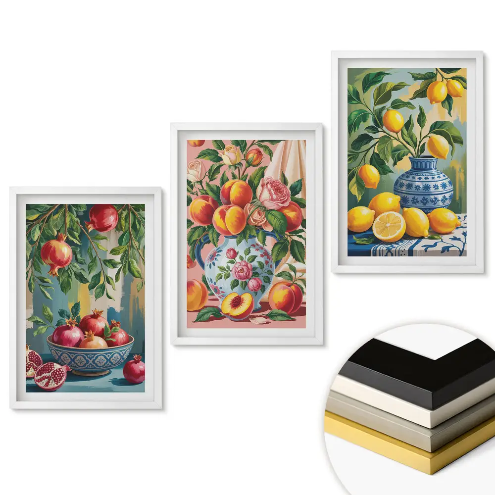 Triptych Ovocné inšpirácie vo farbách prírody v ráme