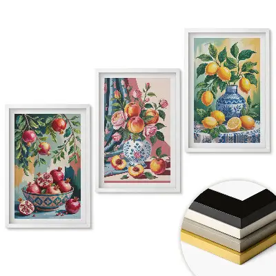 Triptych Ovocné inšpirácie vo farebnej grafike v ráme