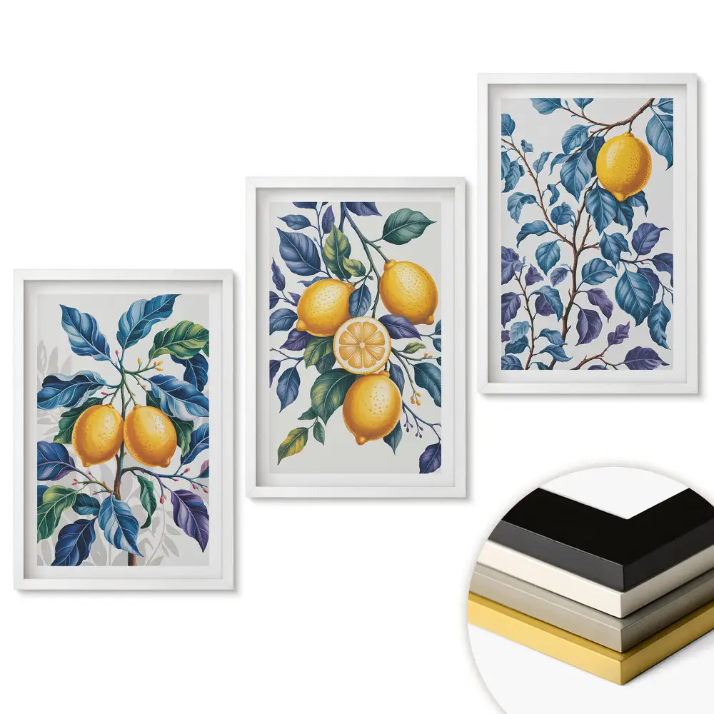 Triptych v ráme Citrónové inšpirácie v zelenej farbe