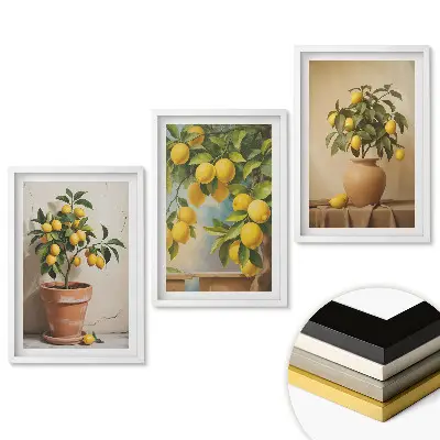 Triptych v ráme Citrónové kvety v rôznych aranžmánoch