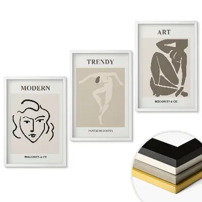 Triptych moderného umenia v minimalistickom štýle s rámom