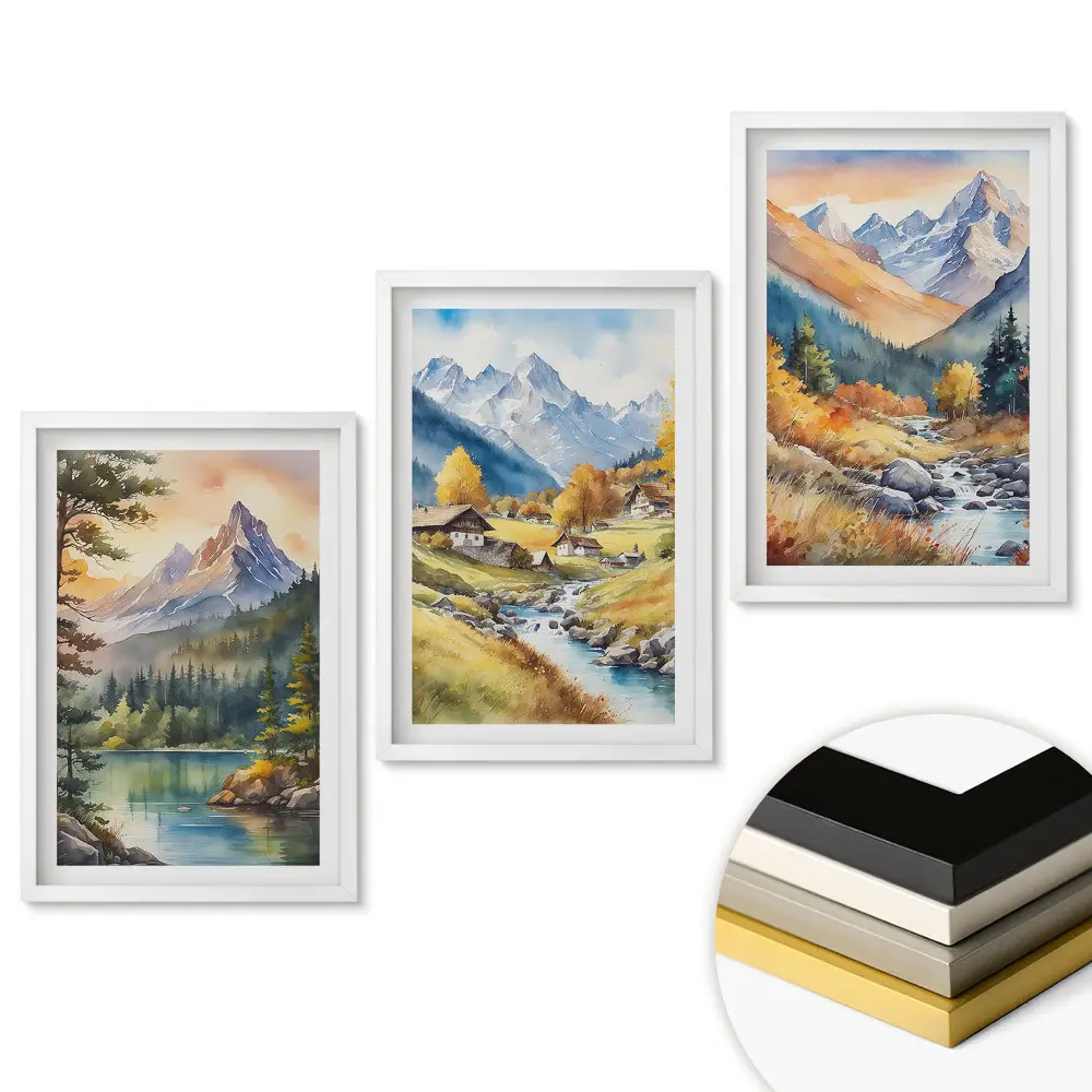 Triptych v ráme Malebné horské krajiny v prírode