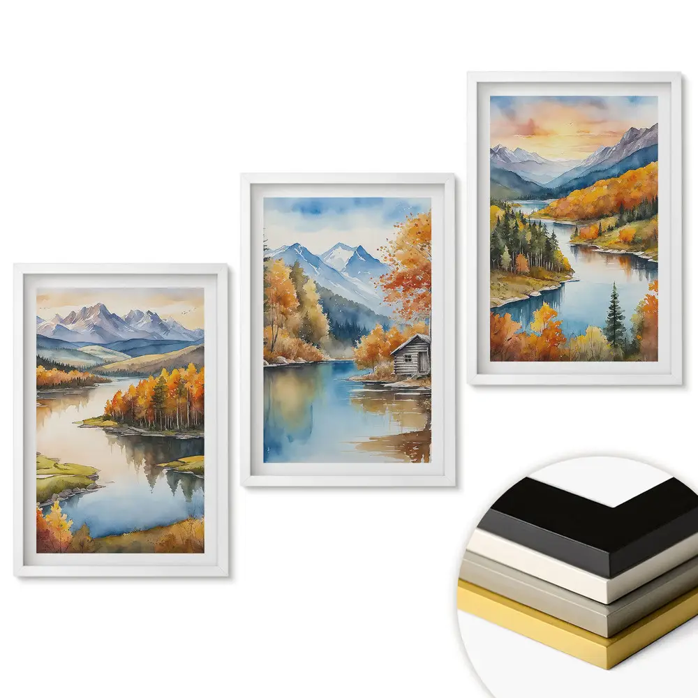 Triptych v ráme Jesenné horské a vodné krajiny