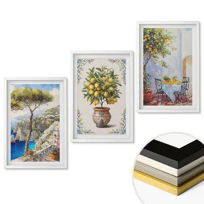 Triptych v ráme Krajiny a ovocie v slnečnom štýle