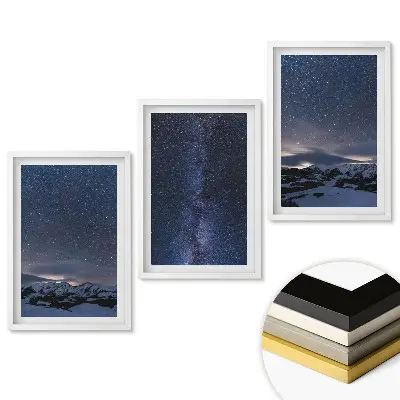 Triptych v ráme Nočná obloha nad horskou krajinou