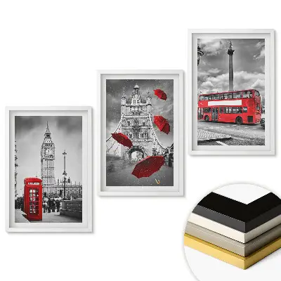 Set obrazov na stenu Londýnske symboly v monochromatickom prostredí