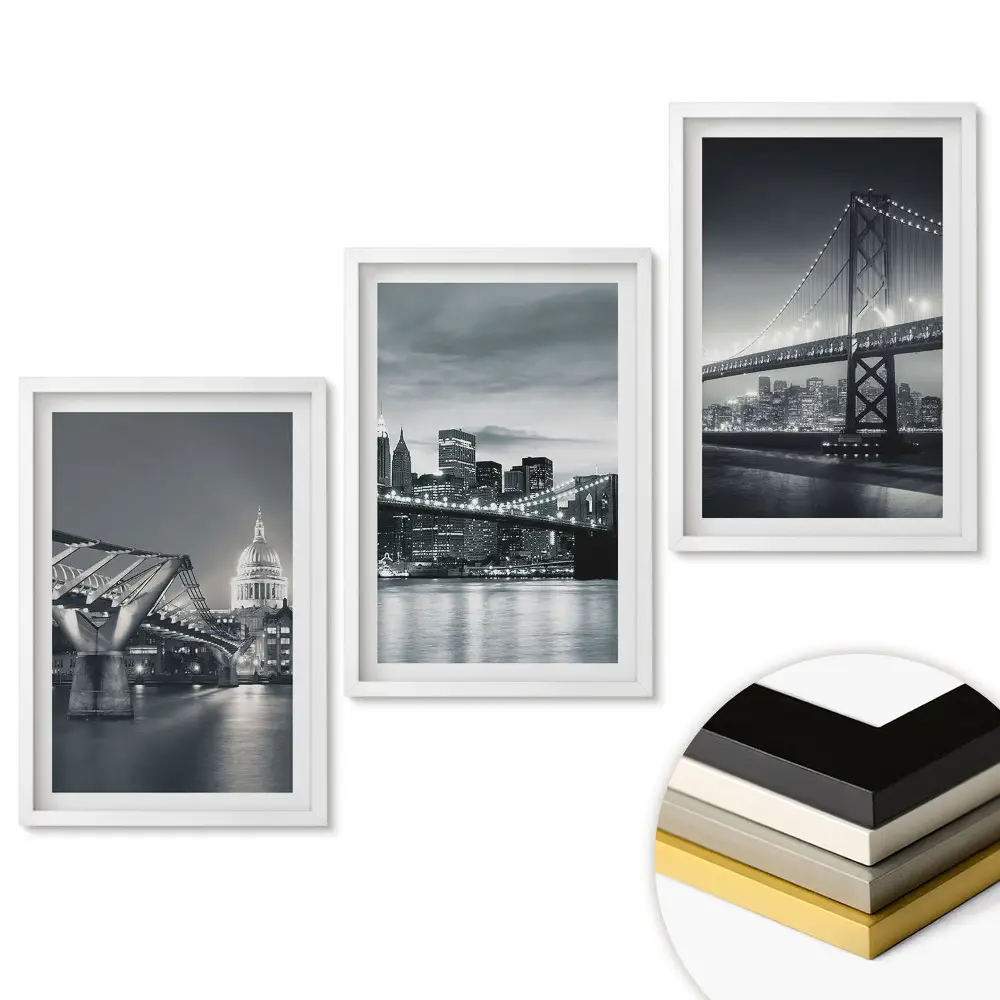 Triptych v ráme Mosty v čiernobielom prevedení