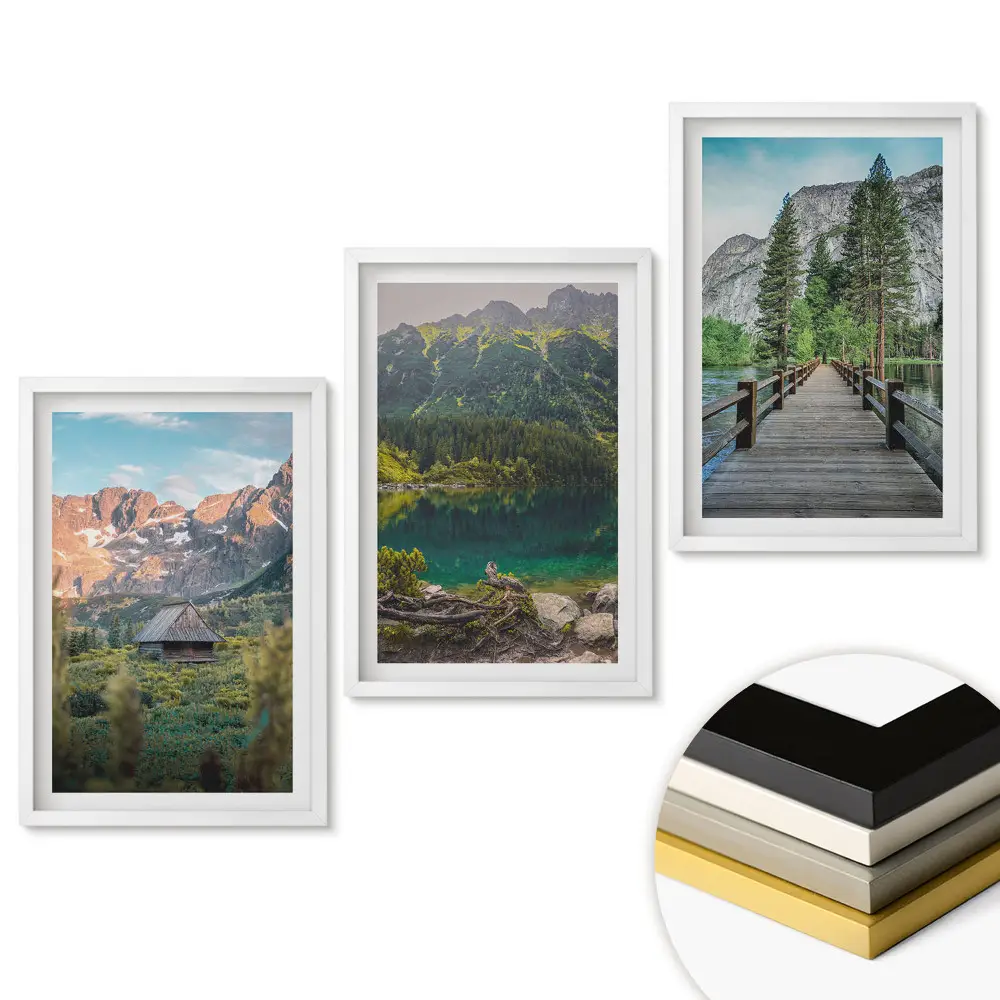 Triptych v ráme Malebné horské a lesné krajiny