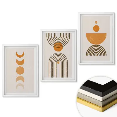 Triptych v ráme Abstraktné tvary v teplých odtieňoch