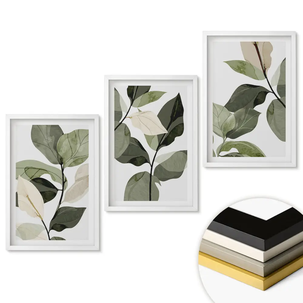 Set obrazov na stenu Elegancia listov v minimalistickom štýle