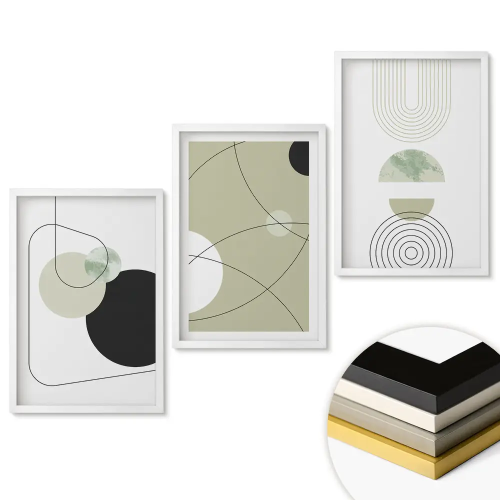 Triptych v ráme Abstraktné tvary v tlmených farbách