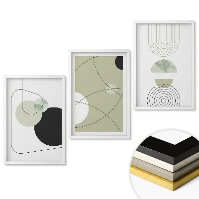 Triptych v ráme Abstraktné tvary v tlmených farbách