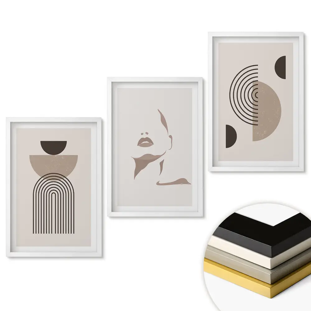 Triptych v ráme Abstraktné tvary v tlmených farbách