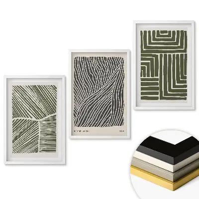 Triptych v ráme Abstraktné vzory v odtieňoch zelenej