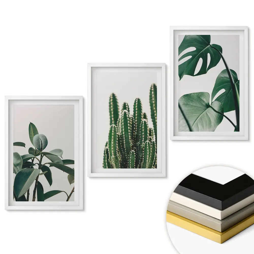 Triptych v ráme Zelená harmónia v minimalistickom štýle