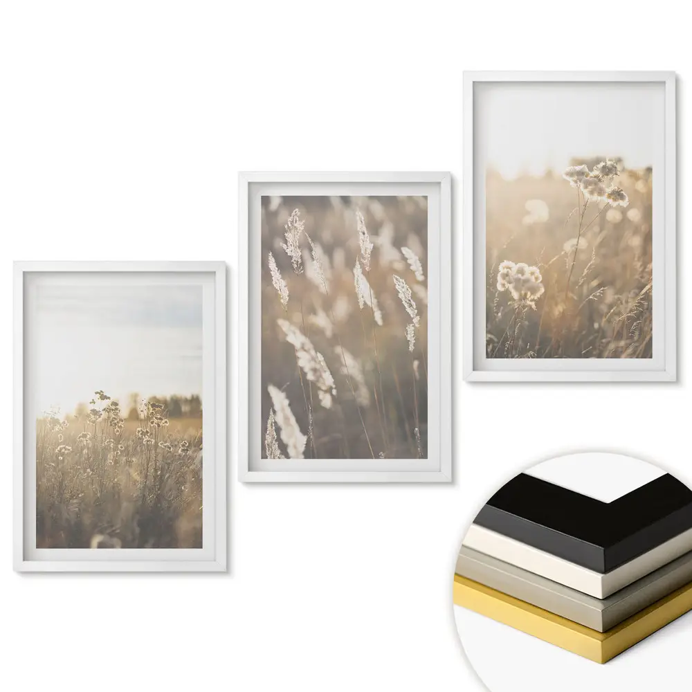 Triptych Kvetinové krajiny v jemnom svetle v ráme