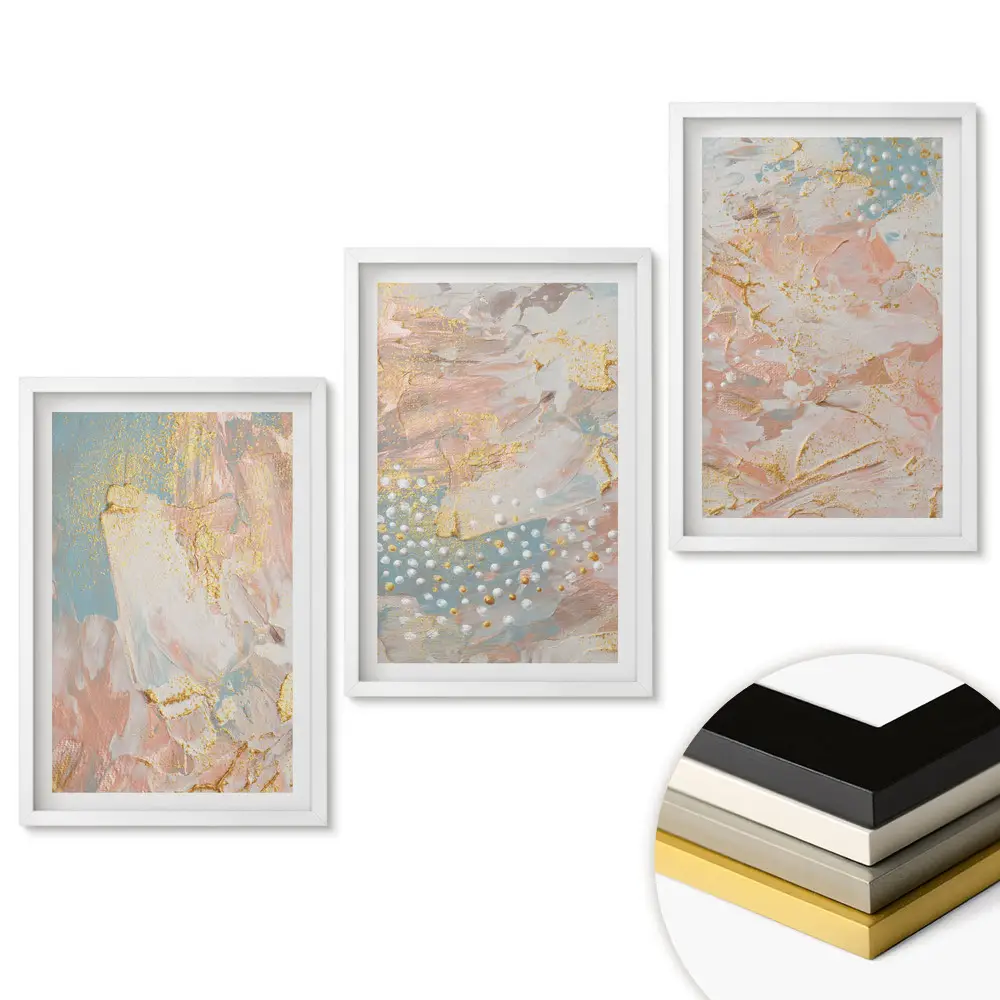 Triptych v ráme Abstraktné kompozície v jemných farbách
