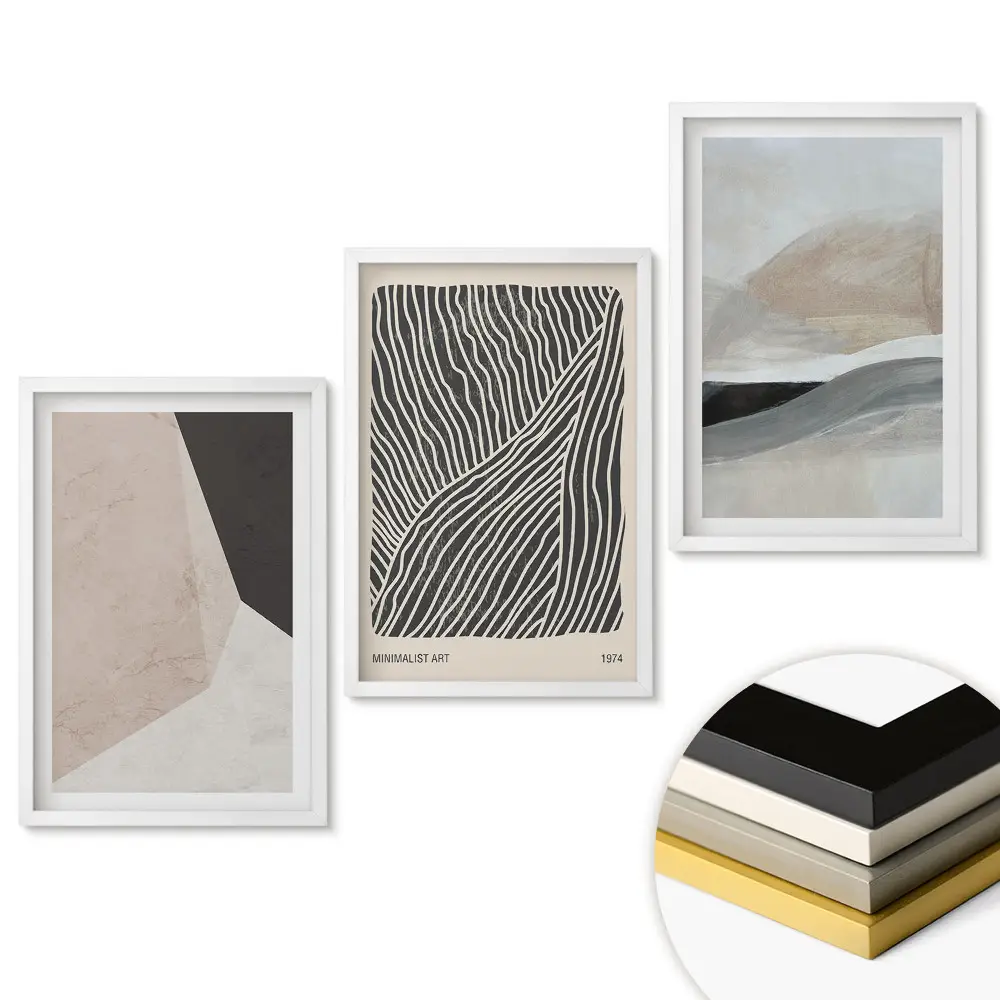 Triptych v ráme Abstraktné kompozície v tlmených farbách