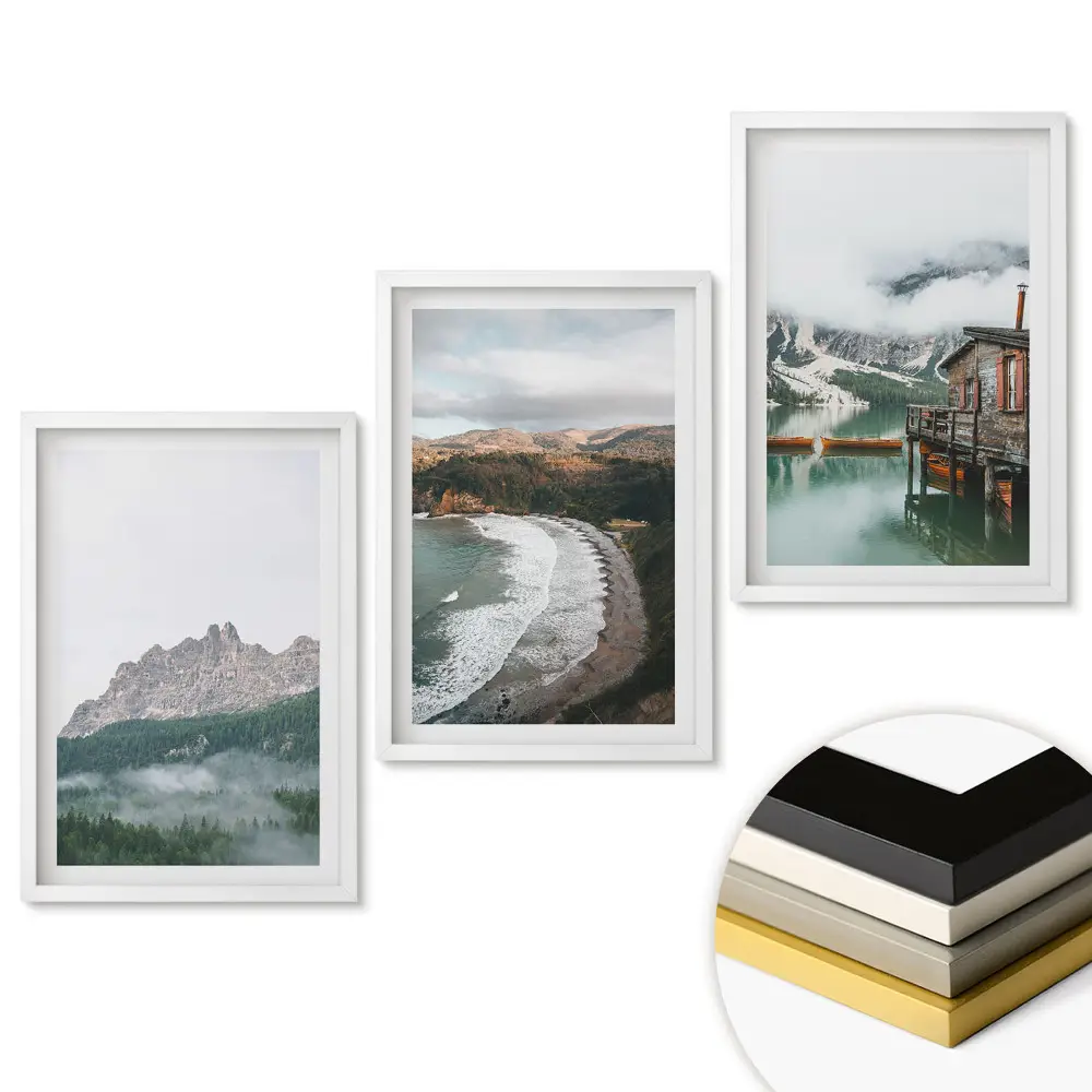 Triptych v ráme Malebná horská a prímorská krajina