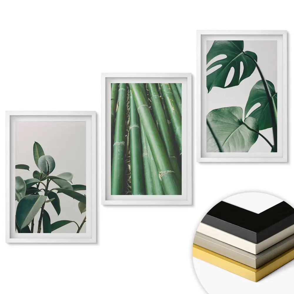 Triptych v ráme Zelené listy v elegantných záberoch