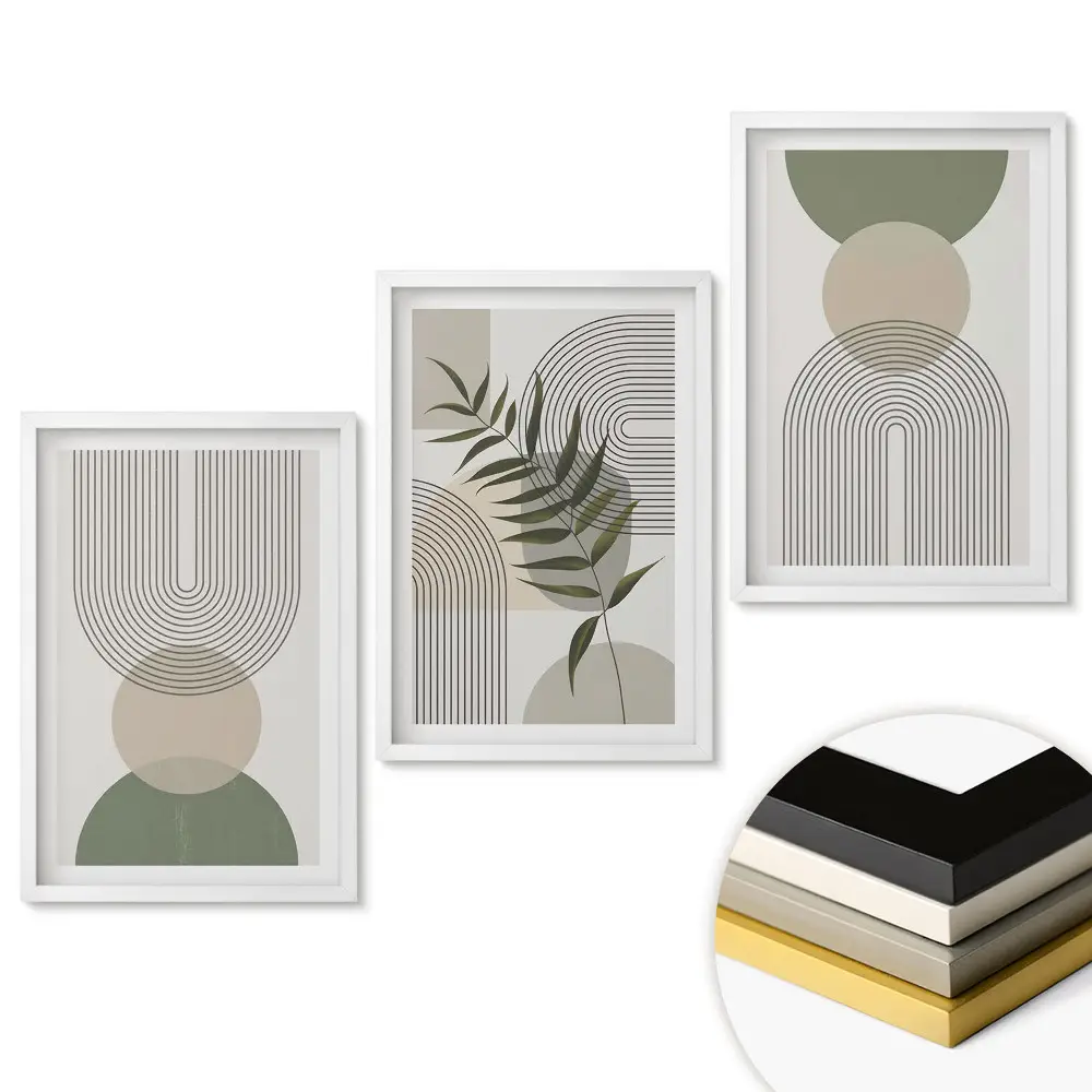 Sada obrazov na stenu s abstraktnými kompozíciami a vegetáciou