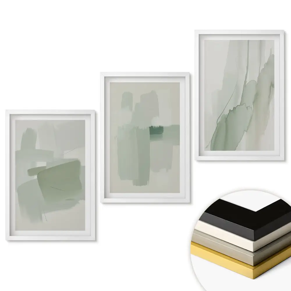 Triptych v ráme Abstraktné odtiene zelenej
