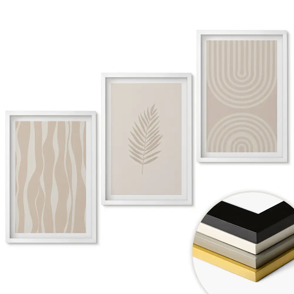 Set obrazov na stenu Minimalistické vzory v odtieňoch béžovej