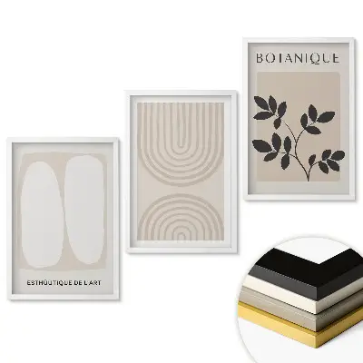 Triptych v ráme s grafikou v neutrálnych odtieňoch