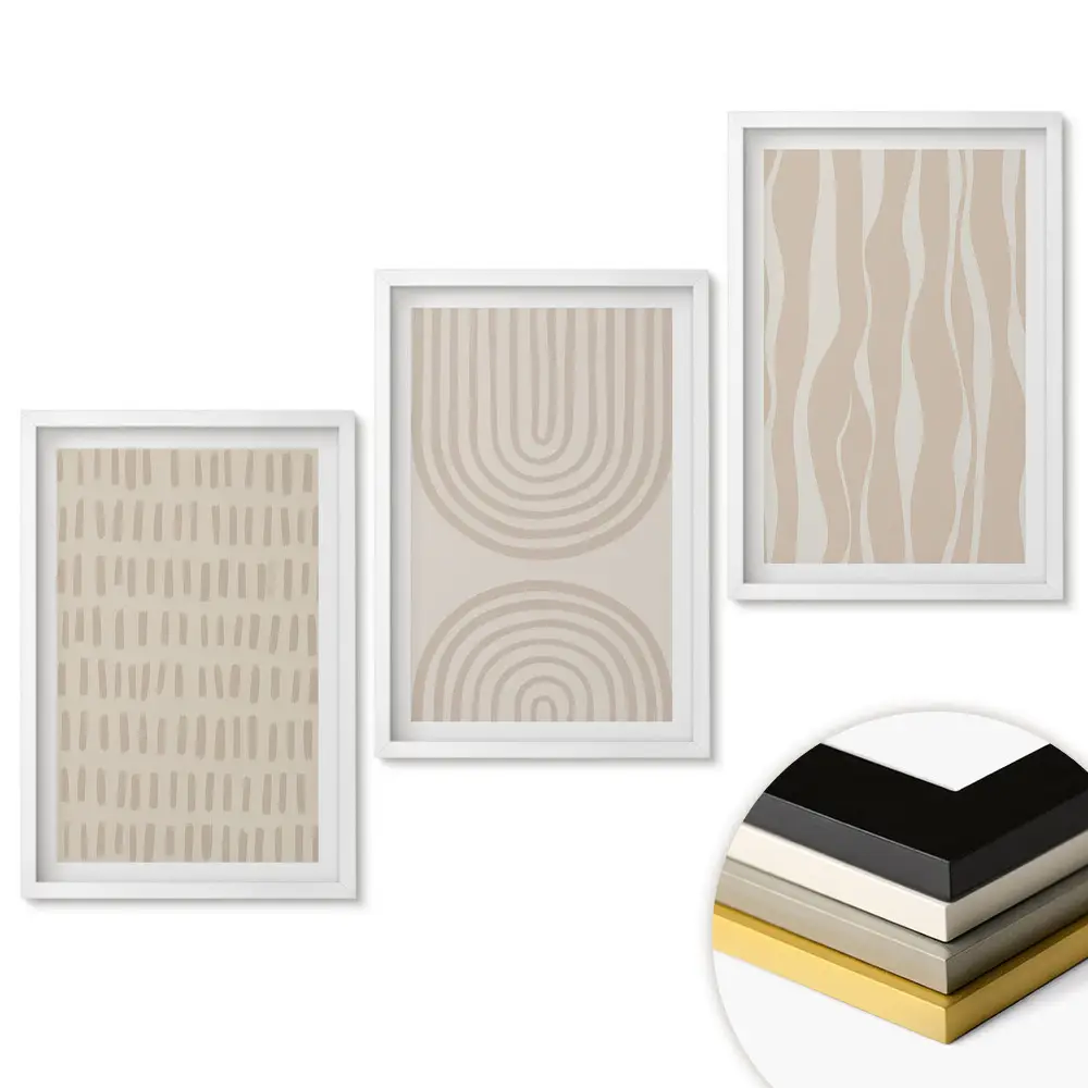 Triptych v ráme Minimalistické vzory v tlmených farbách