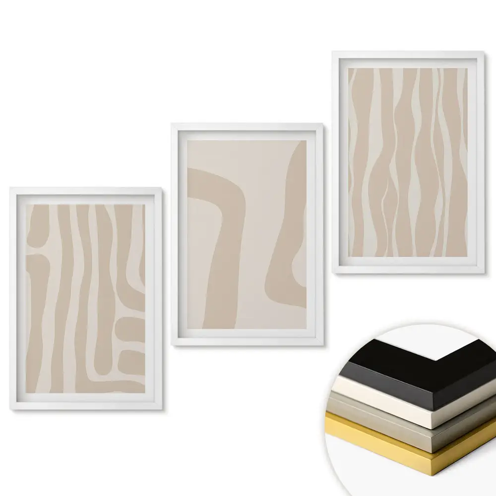 Triptych v ráme Abstraktné vzory v odtieňoch béžovej