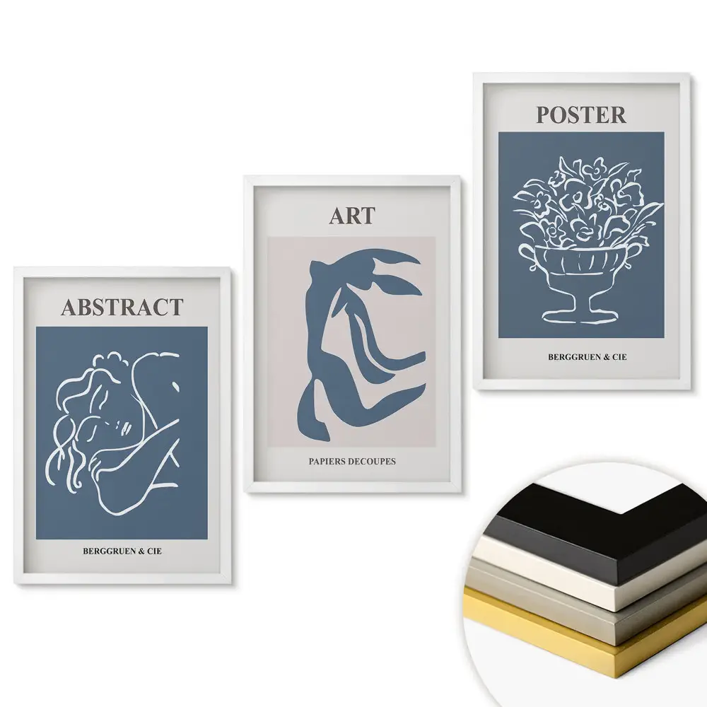 Triptych v ráme Minimalistická grafika v tlmených farbách