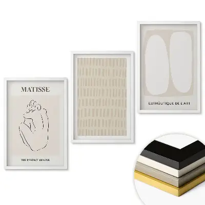 Minimalistická grafika inšpirovaná umením v ráme triptych
