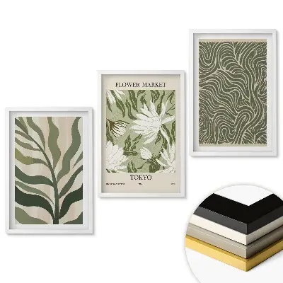 Triptych Zelené inšpirácie v modernom štýle s rámom