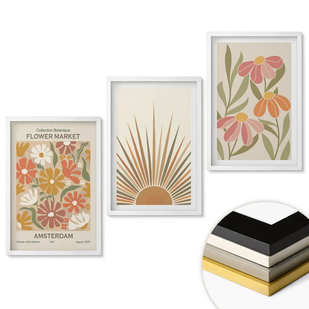 Triptych v ráme Kvetinové inšpirácie v modernom štýle