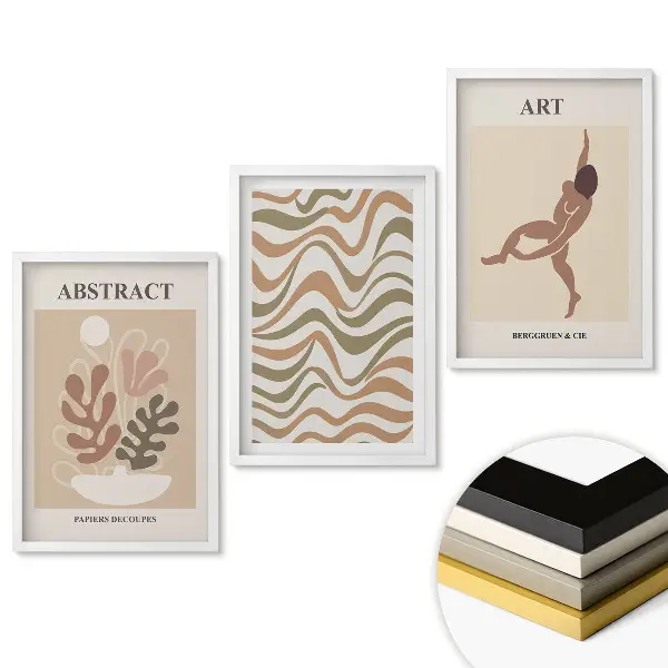 Moderný triptych v ráme v tlmených farbách