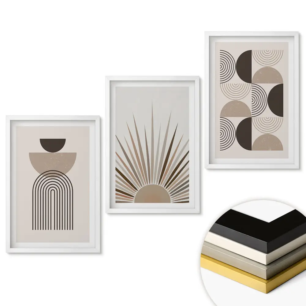 Triptych v ráme Moderná grafika v tlmených farbách