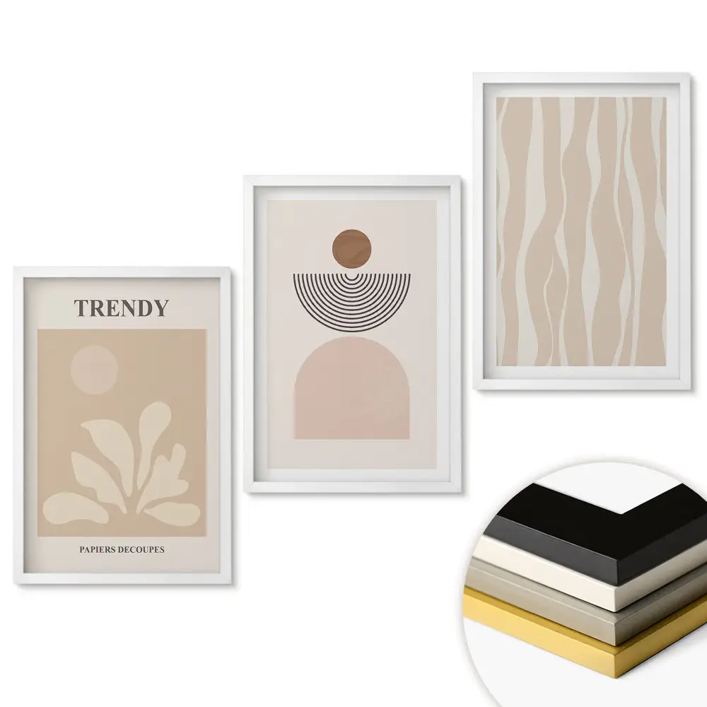 Triptych v ráme Moderná grafika v tlmených farbách
