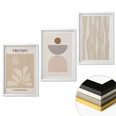 Triptych v ráme Moderná grafika v tlmených farbách