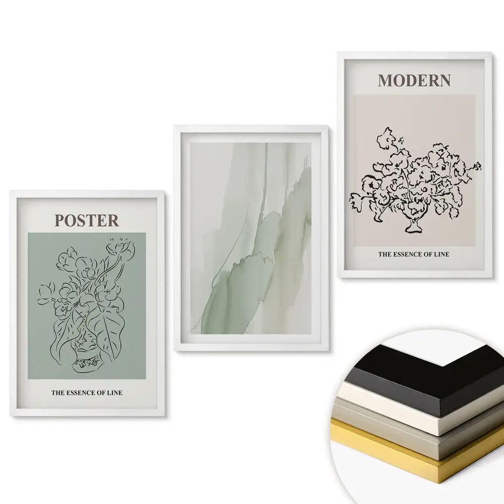 Minimalistický triptych v ráme pre moderný interiér