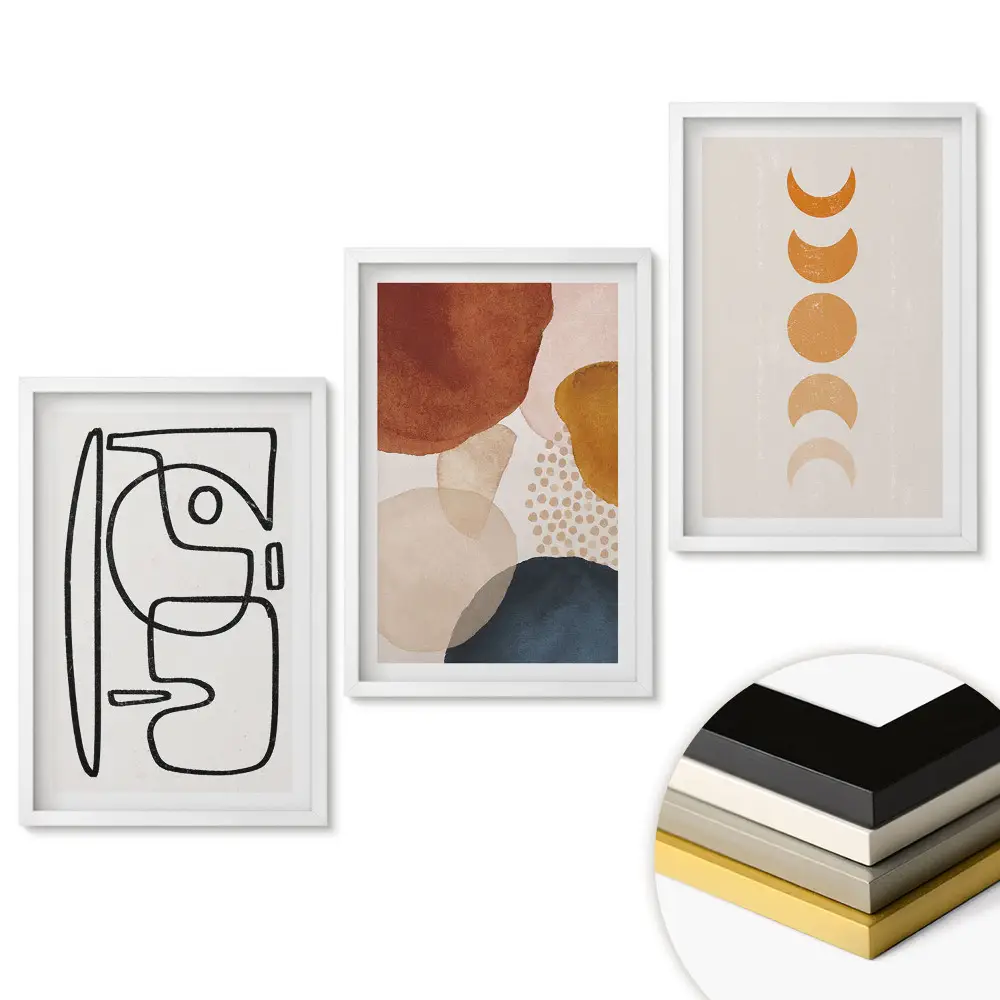 Triptych v ráme Abstraktné kompozície v teplých farbách