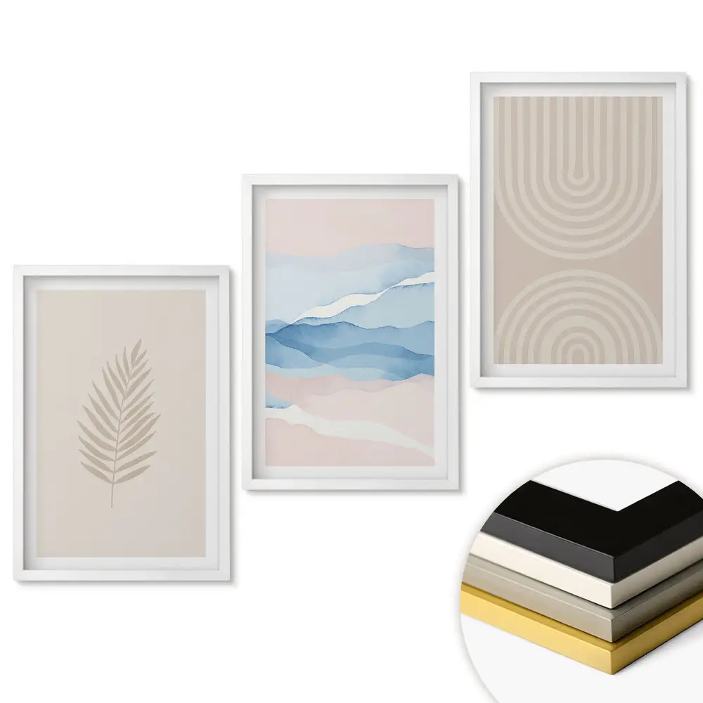 Triptych v ráme Minimalistická grafika v pastelových farbách