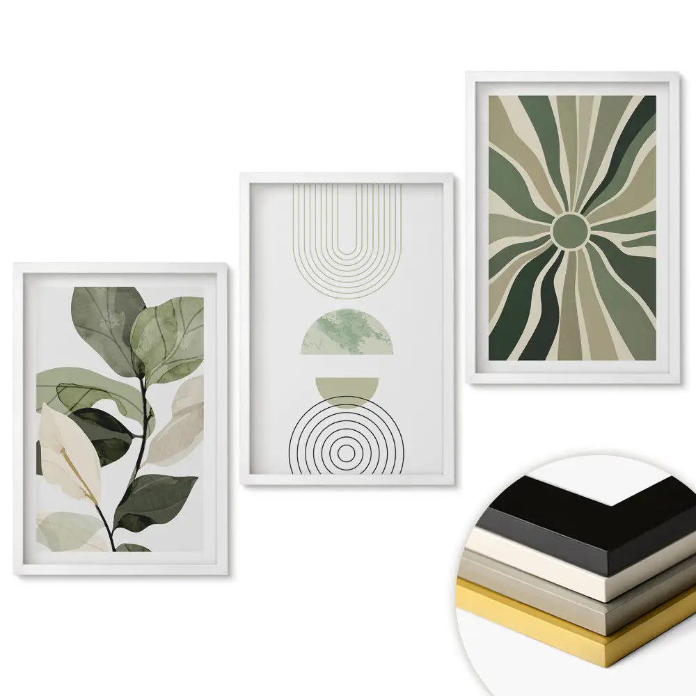 Triptych v ráme Zelené inšpirácie v minimalistickom štýle