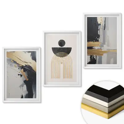 Triptych v ráme Abstraktné kompozície v tlmených farbách