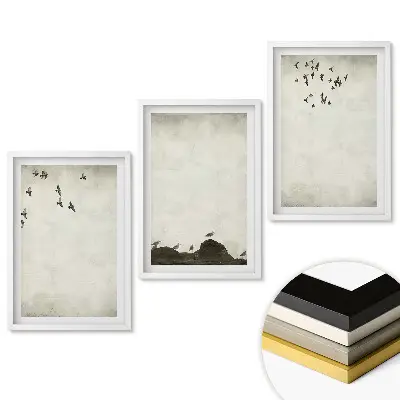 Triptych v ráme Vtáky letiace nad krajinou