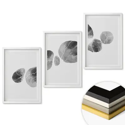 Triptych v ráme Abstraktné listy v odtieňoch sivej