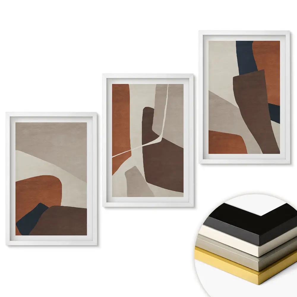 Triptych v ráme Abstraktné kompozície v teplých farbách