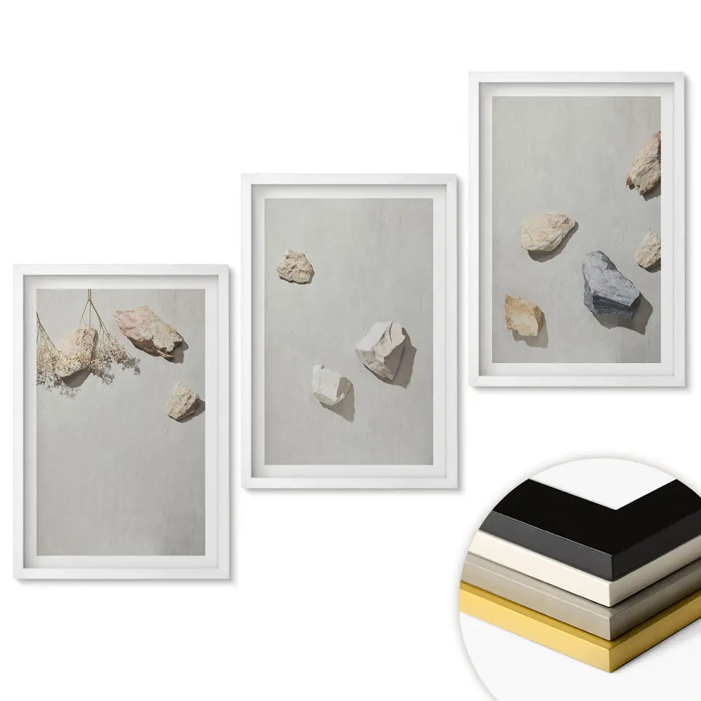 Triptych v ráme Prirodzená krása kameňov a rastlín