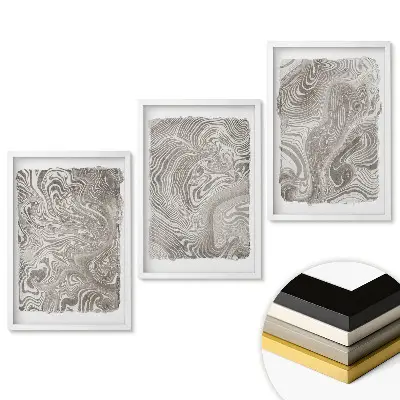 Triptych Abstraktné vlny v odtieňoch sivej v ráme