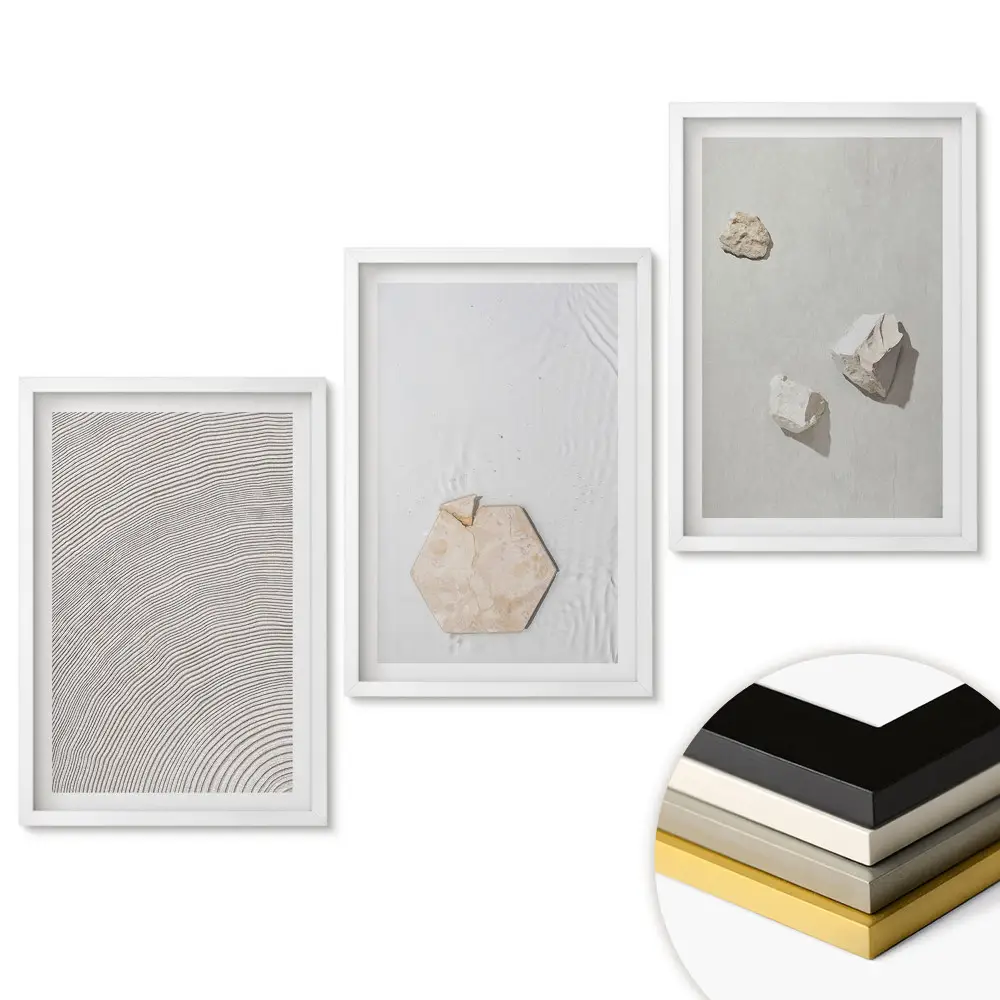 Triptych minimalistické textúry a tvary v ráme