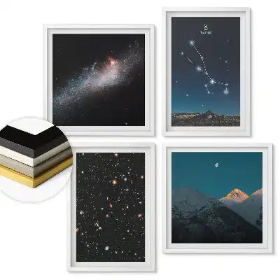 Sada 4 obrazov v ráme Kozmická krása: Hory a galaxie